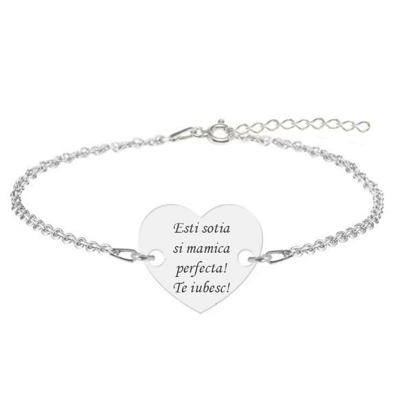 Bratara argint inimioara 16 mm - personalizata cu text Bratara argint inimioara 16 mm - personalizata cu text